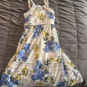 Floral Lace Dress with Blue and Yellow Flowers